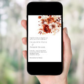 ベージュ焦げオレンジ花模様結婚ズ 招待状