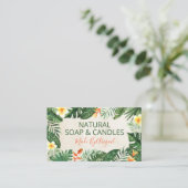 ベージュ熱帯葉手作り石鹸とろうそく 名刺 (スタンド正面)