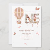 ベージュ熱気球オンダーフル1歳の誕生日 招待状 (正面)