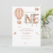 ベージュ熱気球オンダーフル1歳の誕生日 招待状 (スタンド正面)