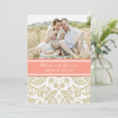 ベージュ珊瑚のダマスク織の写真のリハーサルのディナー・パーティ 招待状 (スタンド正面)