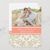 ベージュ珊瑚のダマスク織の写真のリハーサルのディナー・パーティ 招待状 (正面/裏面)