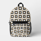 ベージュ白黒ミッドセンチュリー幾何学模様 プリントバックパック (正面)