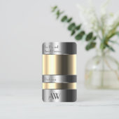 ベージュ目付きアルミボックス銀文字 名刺 (スタンド正面)