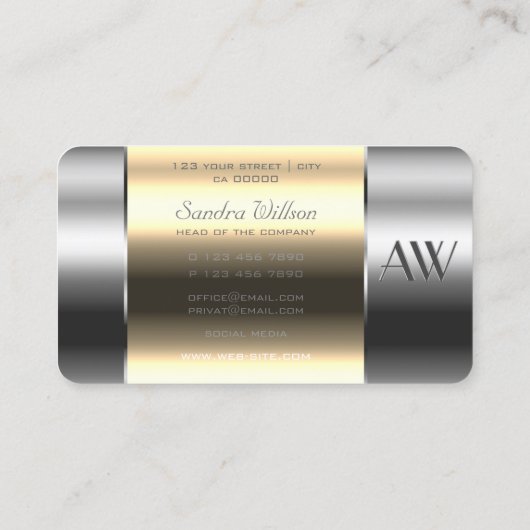 ベージュ目付きアルミボックス銀文字 名刺 (裏面)