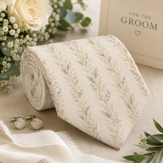 ベージュ系植物柄の結婚式用ネクタイ ネクタイ