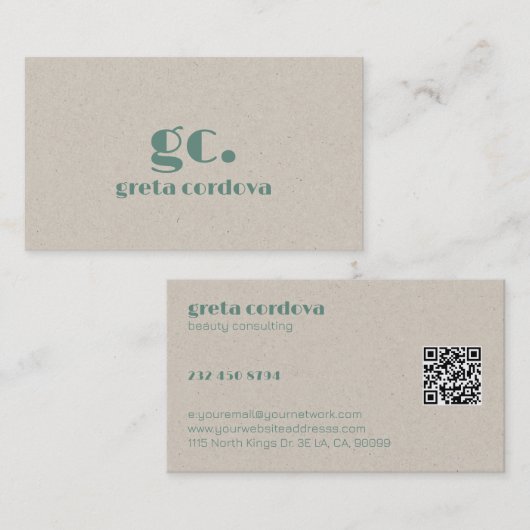 ベージュ紙エレガントプロフェッショナルシンプルモノグラム 名刺 (正面/裏面)