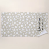 ベージュ紙吹雪花花花嫁 ビーチタオル (正面)