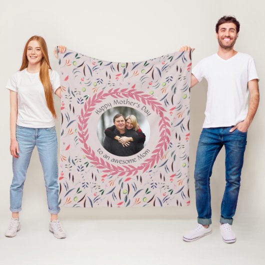 ベージュ素晴らしフローラMOM with PHOTO Mother's Day フリースブランケット (インサイチュ)