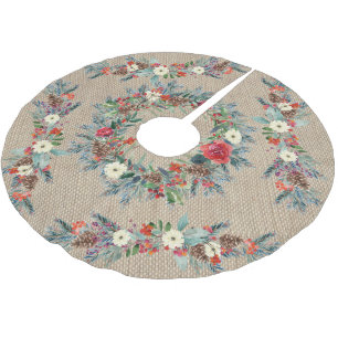 ベージュ素朴のバーラップ水の色のフローラクリスマス ブラッシュドポリエステルツリースカート