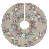 ベージュ素朴のバーラップ水の色のフローラクリスマス ブラッシュドポリエステルツリースカート (正面)