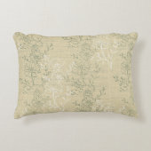 ベージュ素朴の背景のセージ緑のデイジー アクセントクッション (正面)