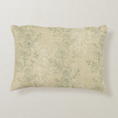 ベージュ素朴の背景のセージ緑のデイジー アクセントクッション (裏面)