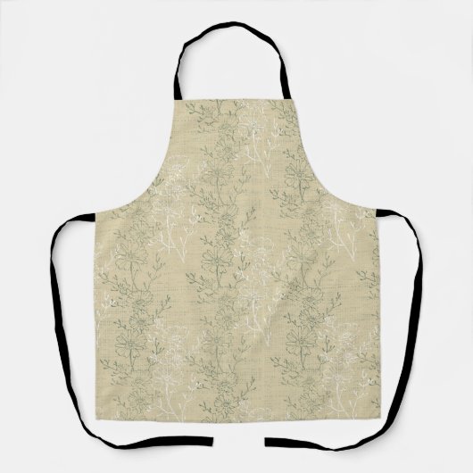 ベージュ素朴の背景のセージ緑のデイジー エプロン (正面)