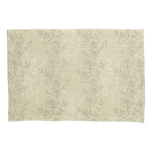 ベージュ素朴の背景のセージ緑のデイジー 枕カバー (正面左)