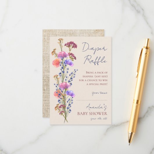 ベージュ素朴アクリルフローラおむつラッフル エンクロージャーカード (正面/裏面インサイチュ)