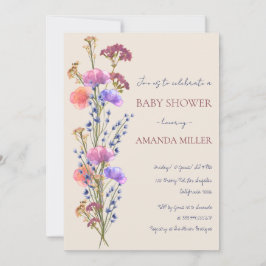 ベージュ素朴アクリルフローラブーケベビーシャワー 招待状
