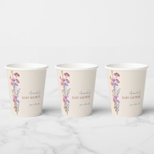 ベージュ素朴アクリルフローラブーケベビーシャワー 紙コップ (複数)