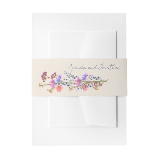 ベージュ素朴アクリルフローラブーケ結婚ーズ 招待状ベリーバンド (正面例)