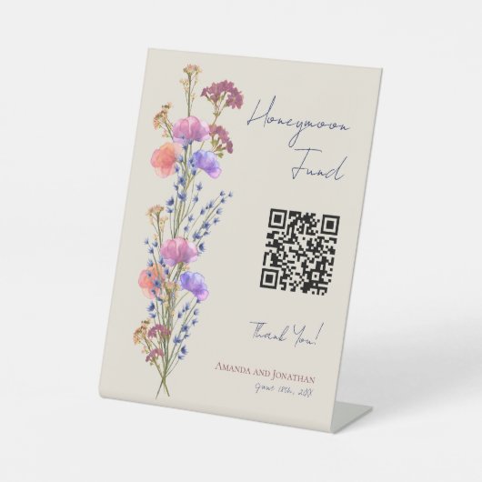 ベージュ素朴アクリルフローラ結婚のハネムーン 台座サイン (正面)