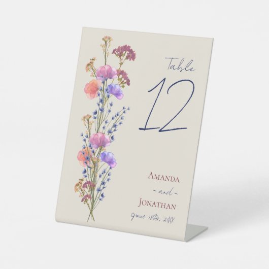 ベージュ素朴アクリルフローラ結婚テーブルNo. 台座サイン (正面)