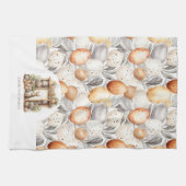 ベージュ素朴イースターラビットファミリー名 キッチンタオル (横)