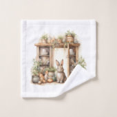 ベージュ素朴イースターラビットファミリー名 バスタオルセット (ウォッシュタオル)