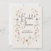 ベージュ素朴ウォーターカラーワイルドフラワーブライダルシャワー 招待状 (正面)