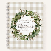 ベージュ素朴コットンリースクリスマスファミリーレシピ ノートブック (正面)