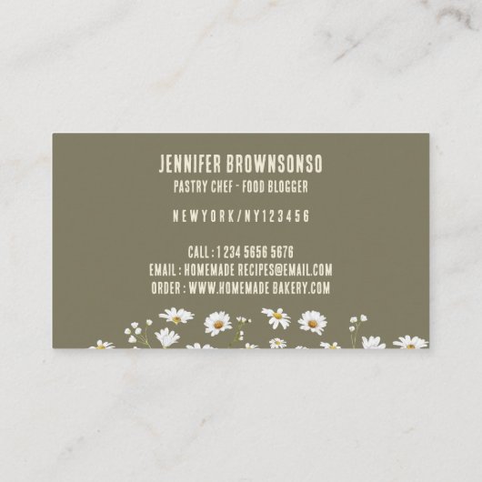 ベージュ素朴スタイルデイジーフラワーベーカリー 名刺 (裏面)