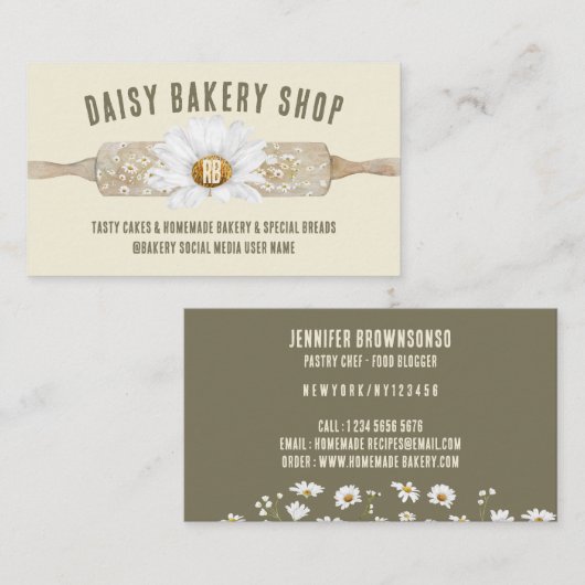 ベージュ素朴スタイルデイジーフラワーベーカリー 名刺 (正面/裏面)