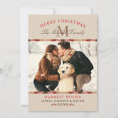 ベージュ素朴タータンチェックプレイドクリスマスモノグラム写真 シーズンカード (正面)