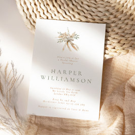 ベージュ素朴フローラブーケ&ボウブライダルシャワー 招待状