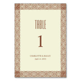 ベージュ素朴ブラウンイスラーム幾何独身の縁ど品 テーブルナンバー