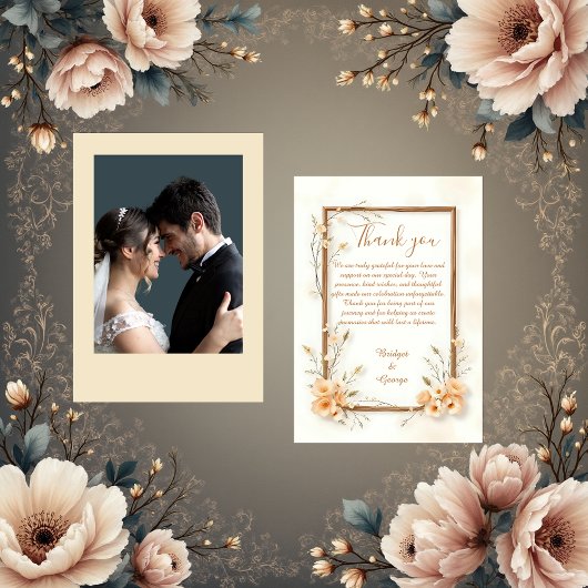 ベージュ素朴ボタニカル結婚ズ サンキューカード