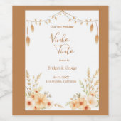 ベージュ素朴結婚フローラ ワインラベル (シングルラベル)