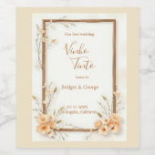 ベージュ素朴結婚フローラ ワインラベル (シングルラベル)