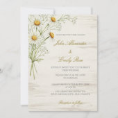 ベージュ素朴結婚式招待状とデイジー花模様 招待状 (正面)