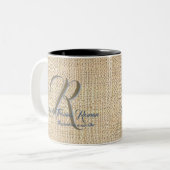 ベージュ結婚のコーヒーカパーソナライズされたップ ツートーンマグカップ (正面左)