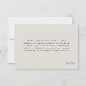 ベージュ結婚のメッセージ サンキューカード (裏面)