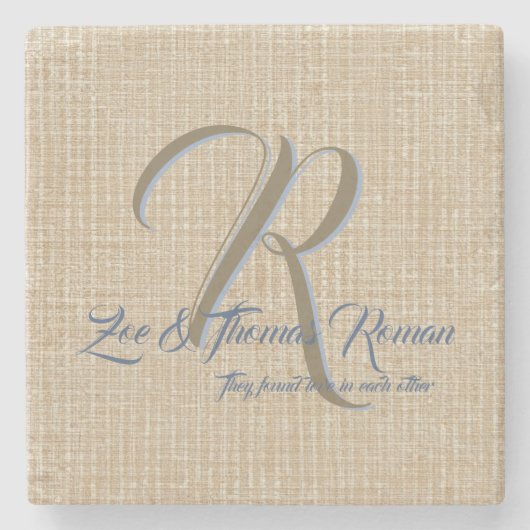ベージュ結婚式の引き出物パーソナライズされたコースター ストーンコースター (正面)