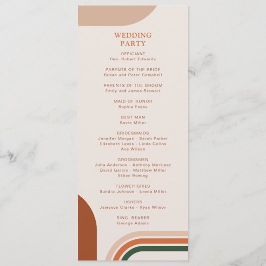 ベージュ結婚式 プログラムカード、アーチ抽象芸術ボホ プログラム (裏面)