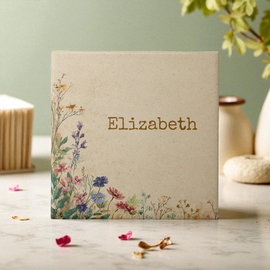 ベージュ縁どボホ素朴ワイルドフラワー タイル