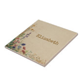 ベージュ縁どボホ素朴ワイルドフラワー タイル (側面)