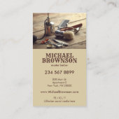 ベージュ美容師素朴木造バーバーショップ 名刺 (裏面)