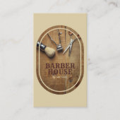 ベージュ美容師素朴木造バーバーショップ 名刺 (正面)