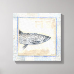 ベージュ背景の灰色の魚 キャンバスプリント