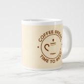 ベージュ背景のCoffee Breakロゴ ジャンボコーヒーマグカップ (正面右)
