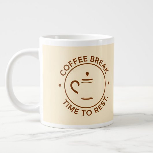 ベージュ背景のCoffee Breakロゴ ジャンボコーヒーマグカップ (左)