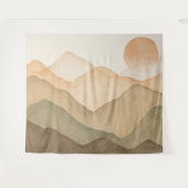 ベージュ自然ウォーターカラー山の風景 タペストリー (正面(横))